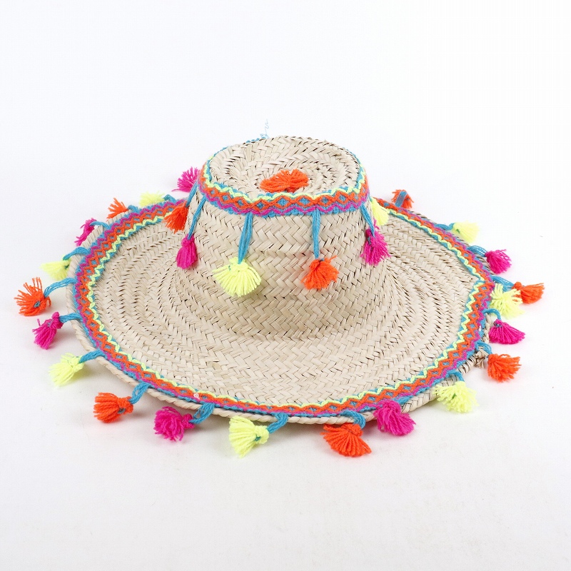 チュニジアパーム帽子 刺繍カラフルタッセル