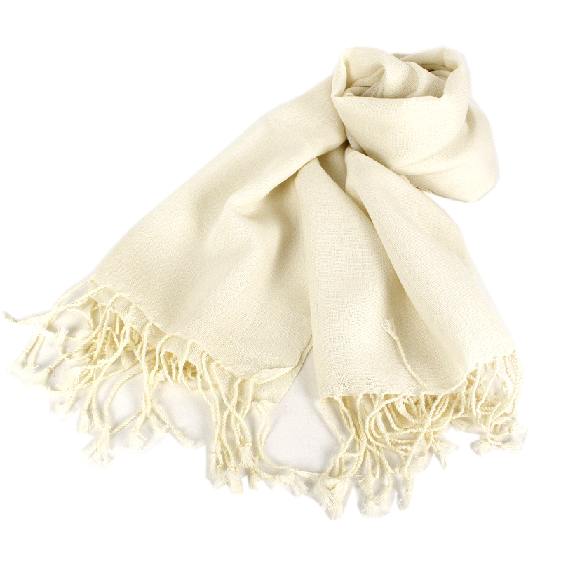 羊毛ショール フリンジ付き ナチュラル