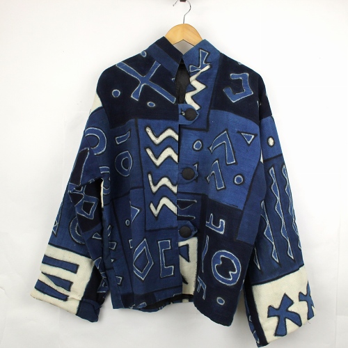 藍染めジャケット大　藍ブロック柄　一点もの