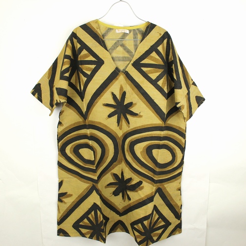 【SALE】泥染め袖付きワンピースVネック ぐるぐる@\8000→5600