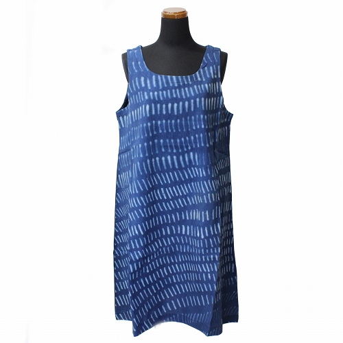 藍染めチュニックワンピース L/M 藍短線