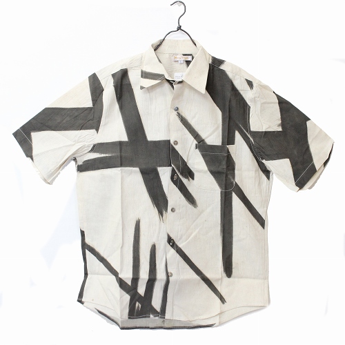 泥・藍染半袖シャツ M 筆描