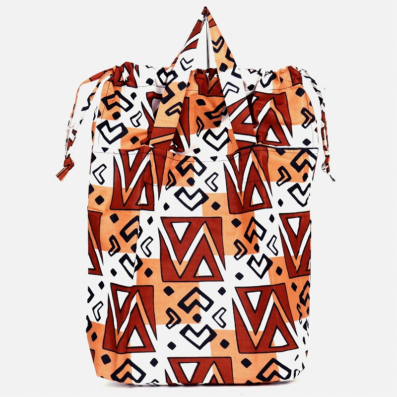 パーニュ巾着エコバッグ 大 134 泥染め茶白市松 BHP O37 【タグ無】