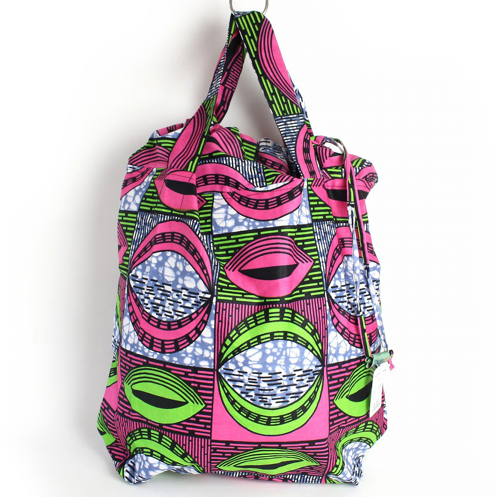 パーニュ巾着エコバッグ 大 桃黄緑