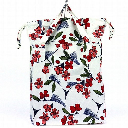 パーニュ巾着エコバッグ 大  80 白地ピンク花 SHP