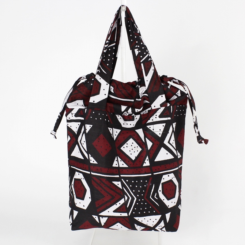 パーニュ巾着エコバッグ 小 135 泥染め白黒深紅 BHP O48　【タグ無し】