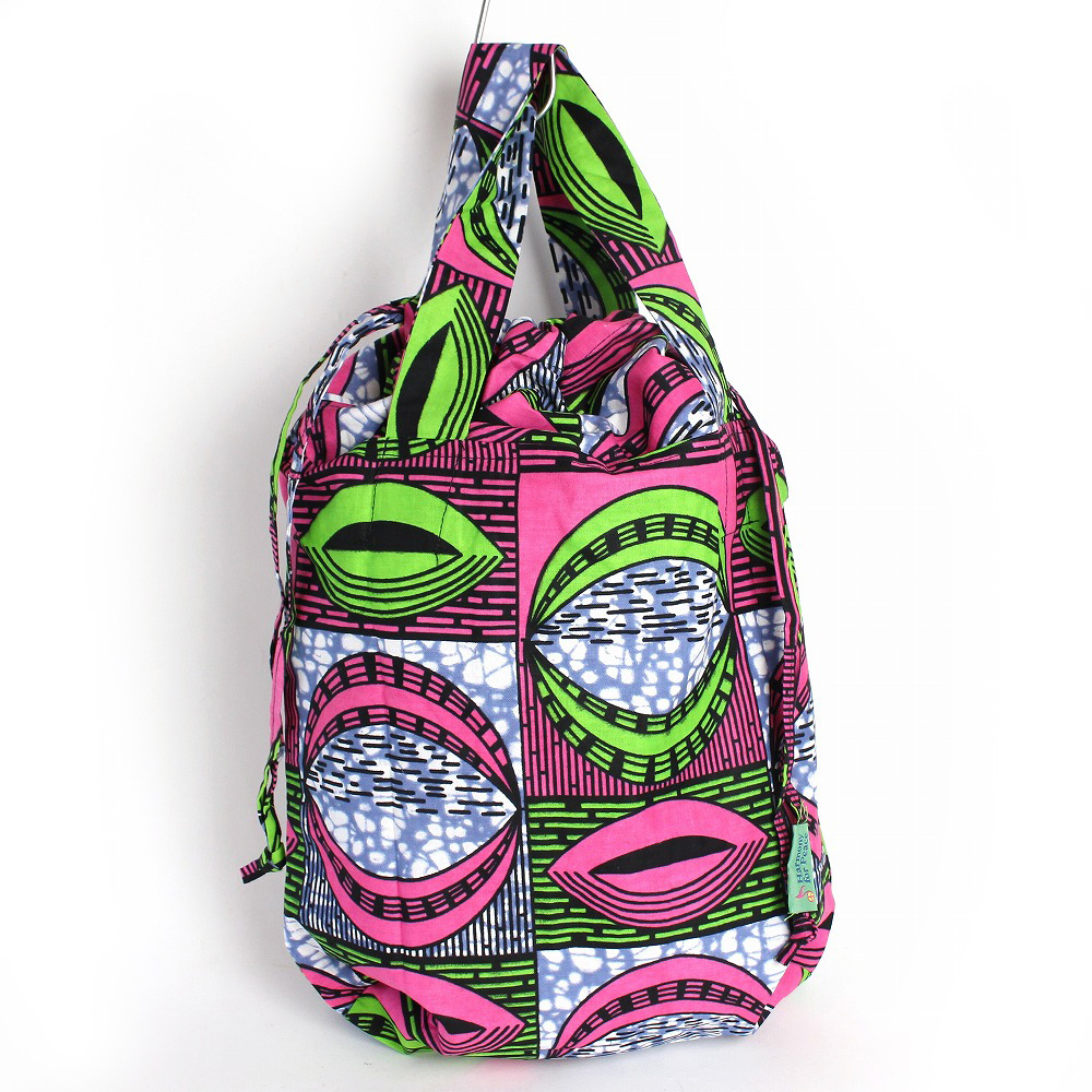 パーニュ巾着エコバッグ 中 桃黄緑