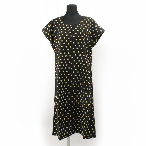 泥染めフレンチスリーブワンピース 黒地水玉