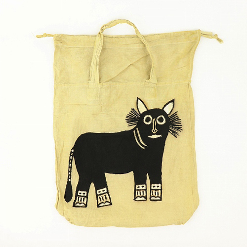 泥染め巾着エコバッグ ネコ