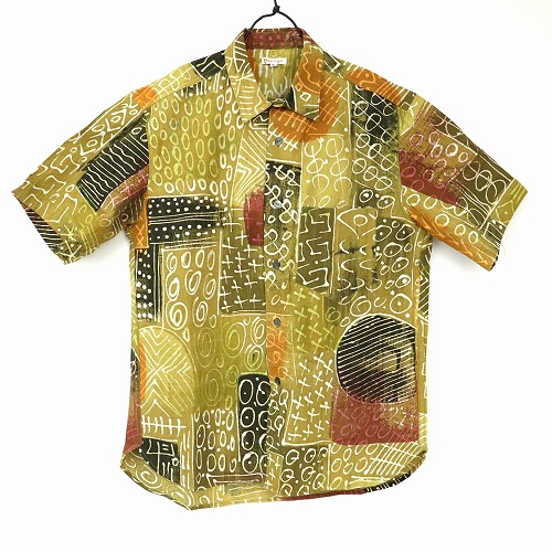 泥染半袖シャツL 黄緑MIX07