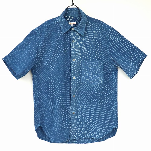泥染半袖シャツM 藍水玉04
