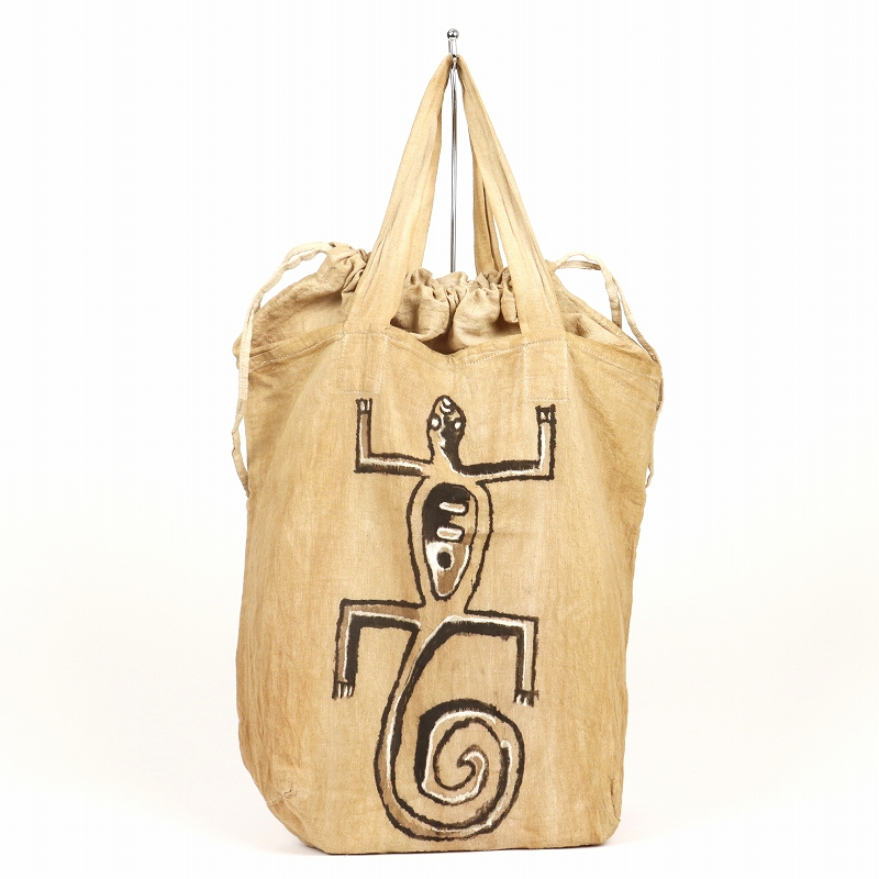 泥染め手描き巾着エコバッグ トカゲ