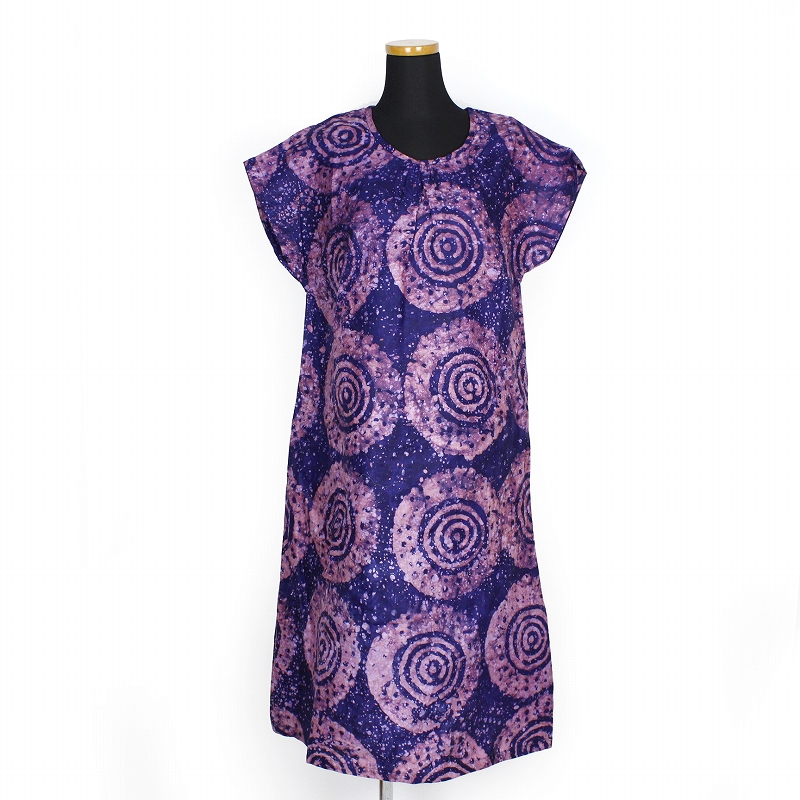 バティック布ワンピース フレンチスリーブ 04