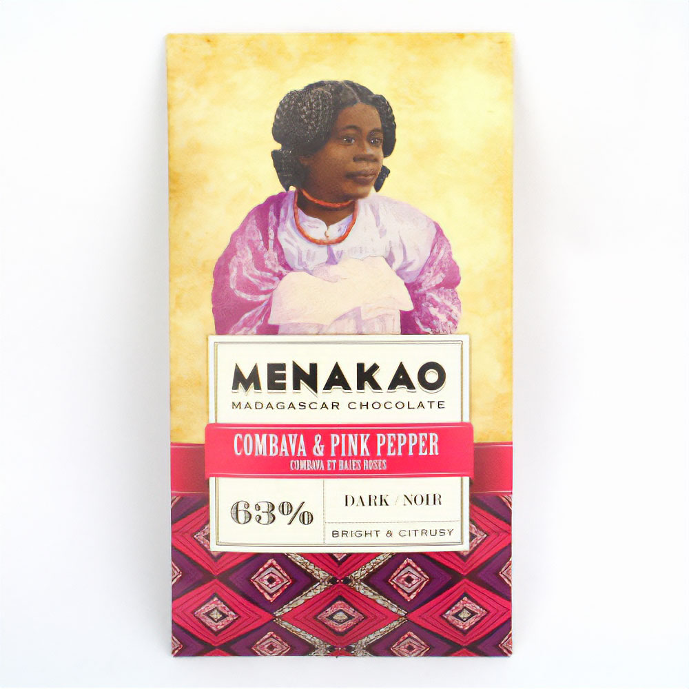 メナカオ ダークチョコレート63% こぶみかん&ピンクペッパー 75G