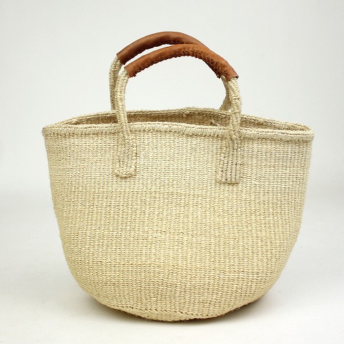 サイザルバッグ共手無地9インチ ハンドル革巻き　ナチュラル