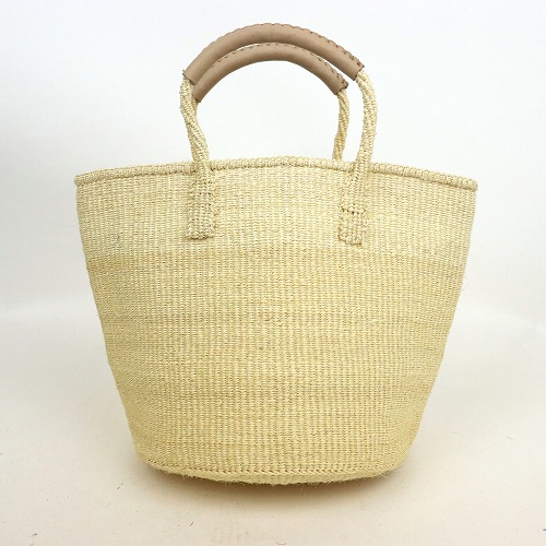 サイザルバッグ共手9インチ ハンドル革巻き生成 生成