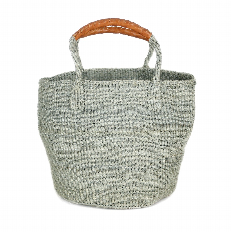 サイザルバッグ共手無地9インチ ハンドル革巻き グレー