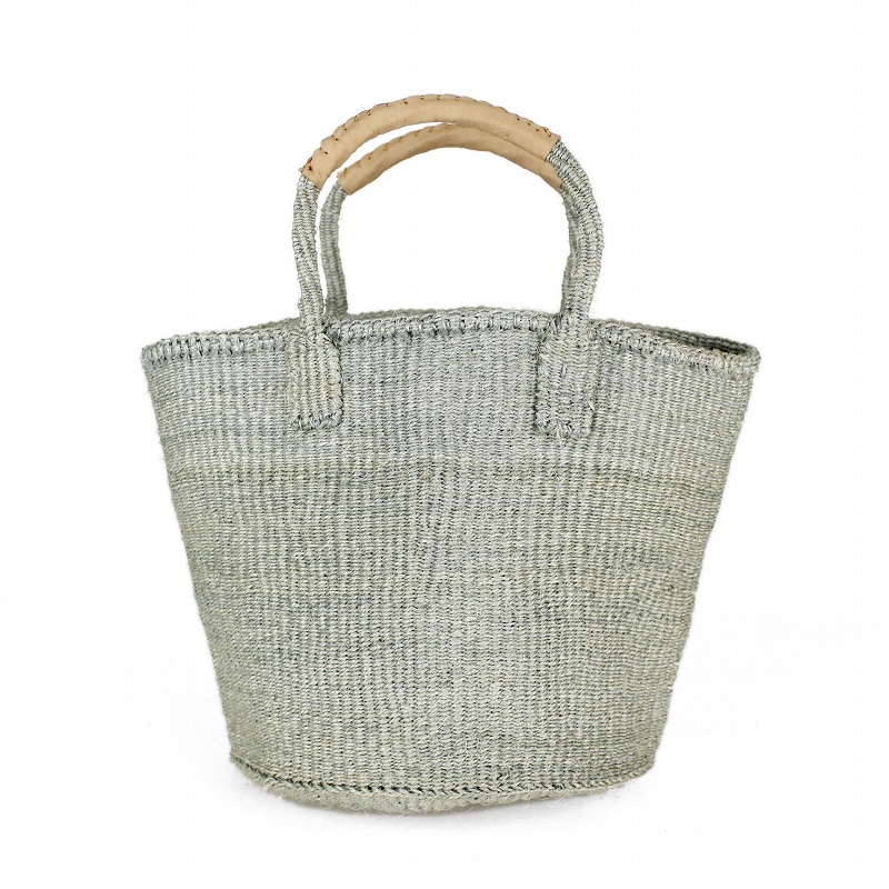 サイザルバッグ共手9インチ ハンドル革巻き生成 グレー