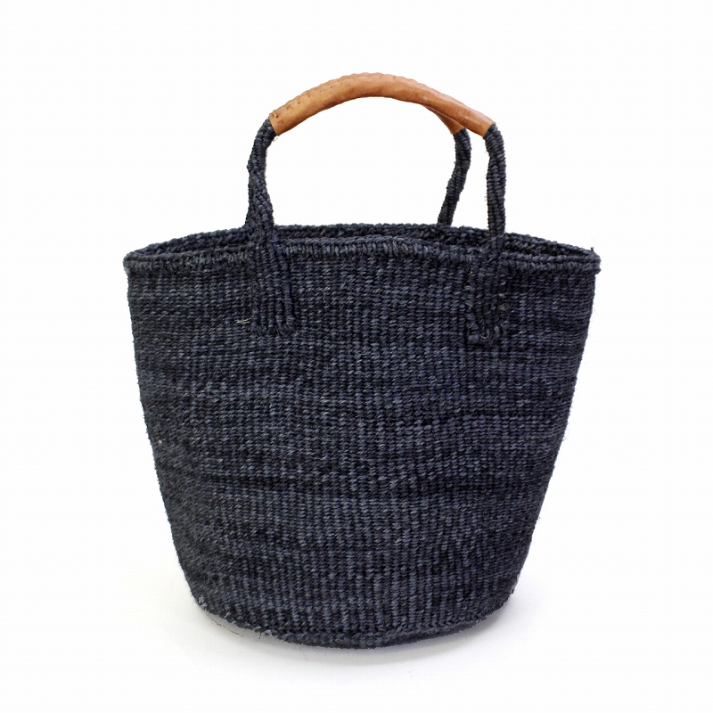 サイザルバッグ共手9インチ ハンドル革巻き ダークグレー