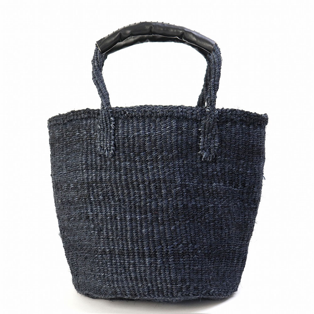 サイザルバッグ共手9インチ ハンドル革巻き黒 ダークグレー