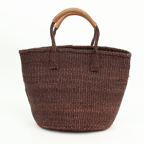 サイザルバッグ共手9インチ ハンドル革巻き 焦げ茶