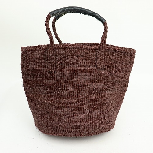 サイザルバッグ共手9インチ ハンドル革巻き黒 焦げ茶