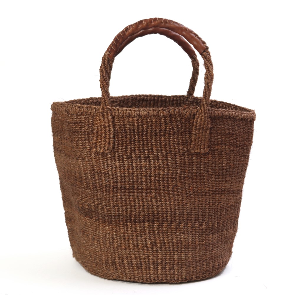 サイザルバッグ共手9インチ ハンドル焦げ茶革巻き 焦げ茶