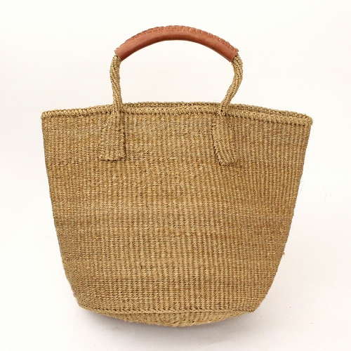 サイザルバッグ共手無地9インチ ハンドル革巻き カーキ