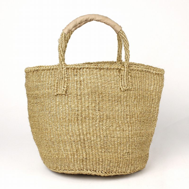 サイザルバッグ共手9インチ ハンドル革巻き生成 カーキ