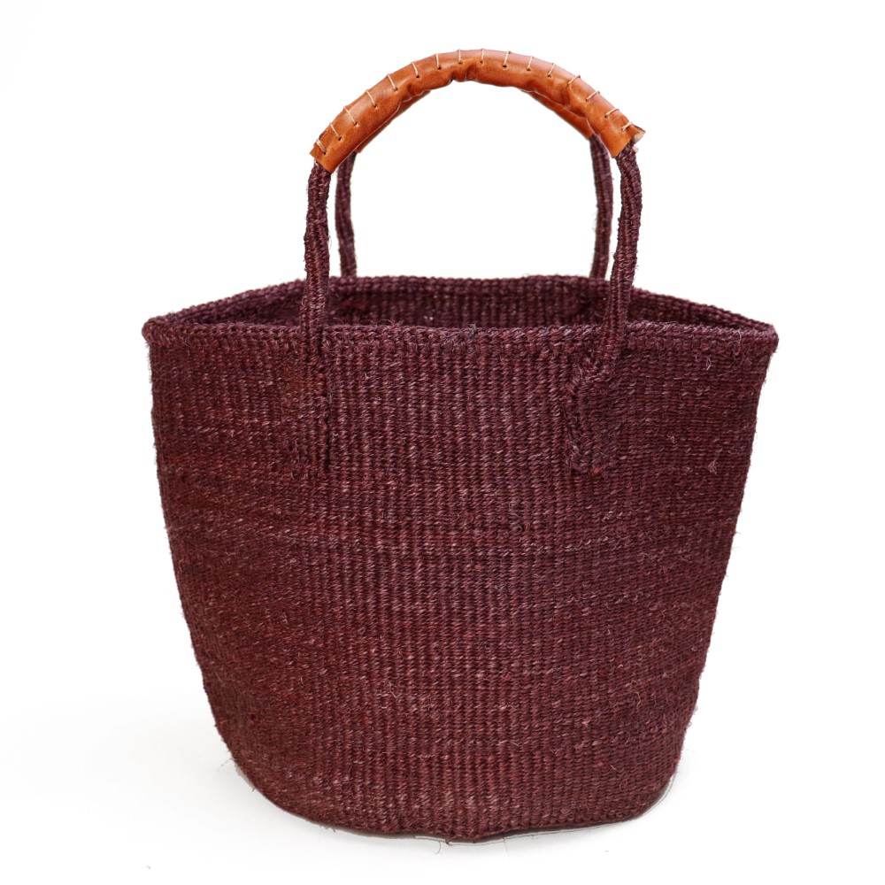 サイザルバッグ共手9インチ ハンドル革巻き マルーン