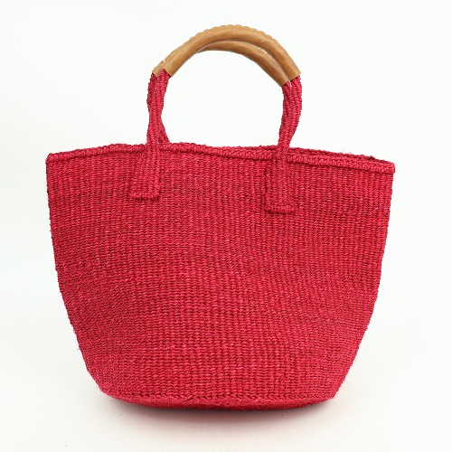 サイザルバッグ共手9インチ ハンドル革巻き 赤