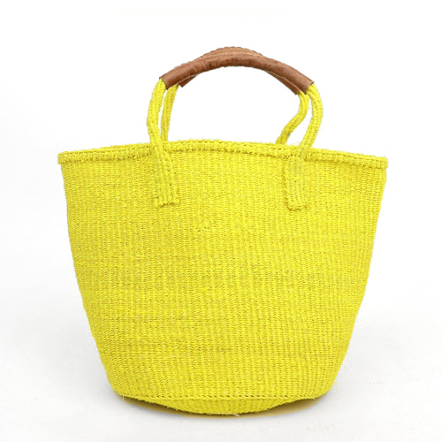 サイザルバッグ共手9インチ ハンドル革巻き 黄