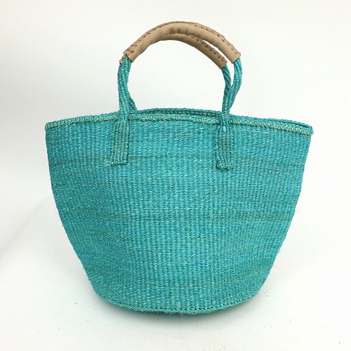サイザルバッグ共手9インチ ハンドル生成革巻き ミント