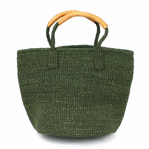 サイザルバッグ共手無地9インチ ハンドル革巻き ダークグリーン
