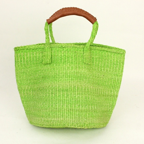 サイザルバッグ共手無地9インチ ハンドル革巻き 黄緑