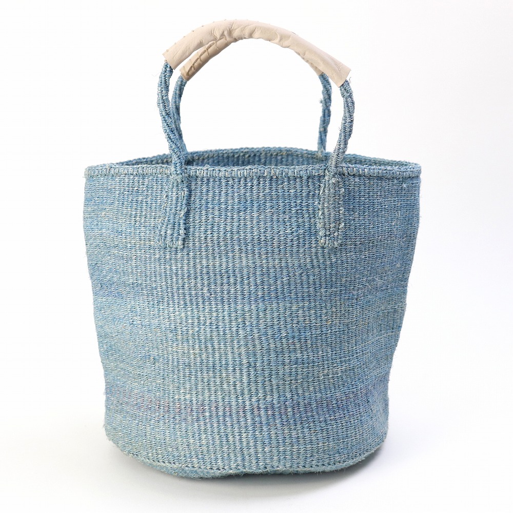 サイザルバッグ共手9インチ ハンドル革巻き生成 サックス