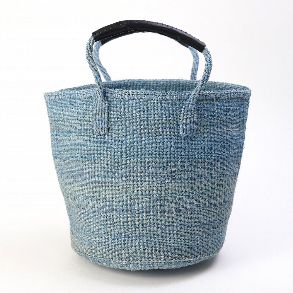 サイザルバッグ共手9インチ ハンドル革巻き黒 サックス