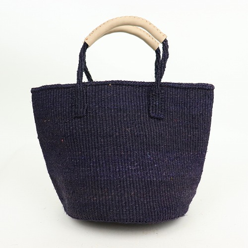 サイザルバッグ共手9インチ ハンドル生成革巻き 濃紺