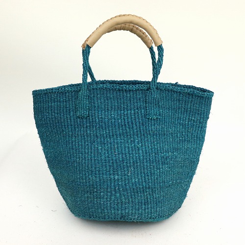 サイザルバッグ共手9インチ ハンドル生成革巻き ターコイズ