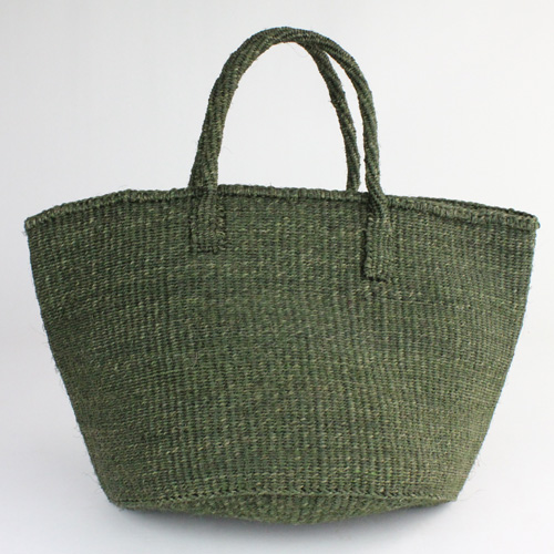 サイザルバッグ共手無地12インチ 無地 ダークグリーン