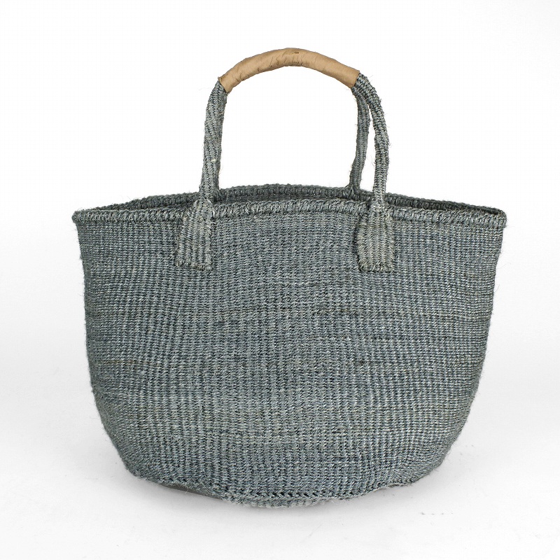 サイザルバッグ共手12インチ ハンドル生成革巻き グレー