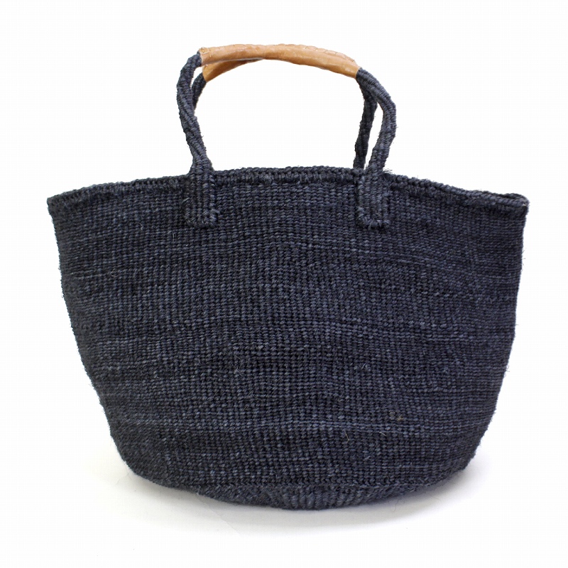サイザルバッグ共手12インチ ハンドル革巻き ダークグレー