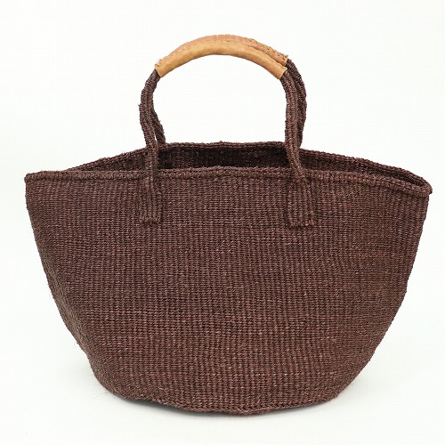サイザルバッグ共手12インチ ハンドル革巻き ダークブラウン