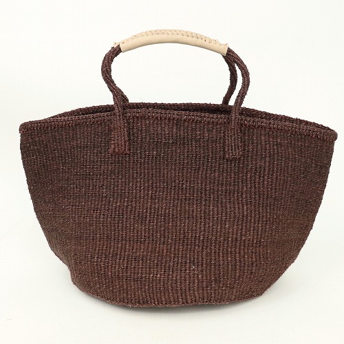 サイザルバッグ共手12インチ ハンドル生成革巻き ダークブラウン