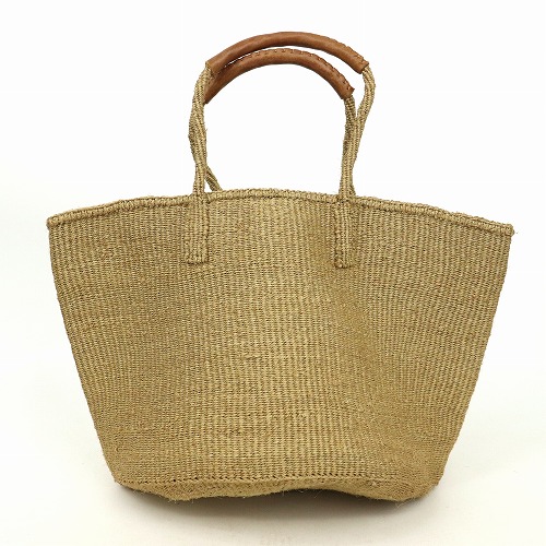 サイザルバッグ共手12インチ ハンドル革巻き カーキ