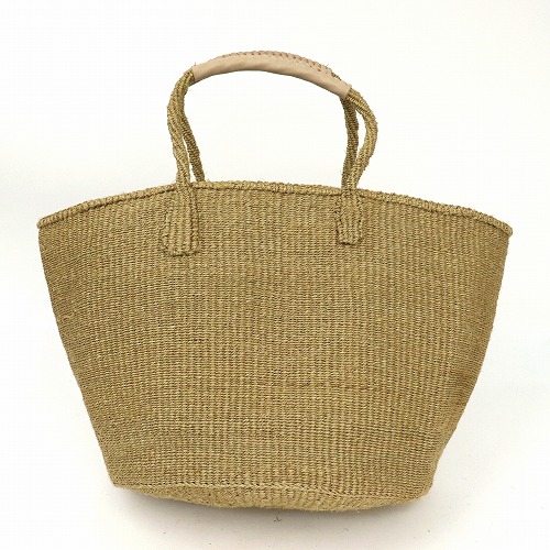 サイザルバッグ共手12インチ ハンドル生成革巻き カーキ