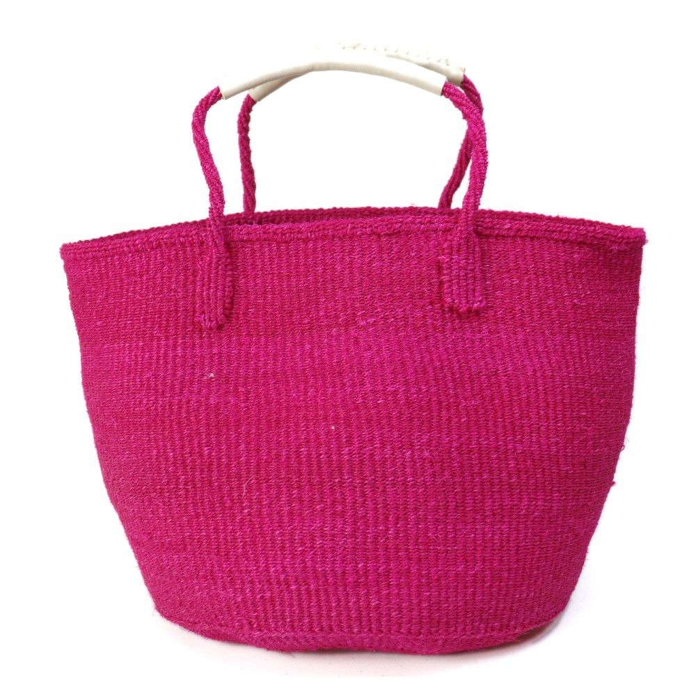 サイザルバッグ共手12インチ ハンドル革巻き生成 フシア