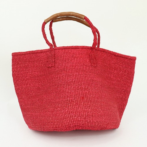 サイザルバッグ共手12インチ ハンドル革巻き 赤