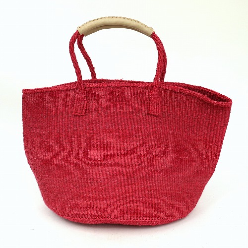 サイザルバッグ共手12インチ ハンドル革巻き生成 赤
