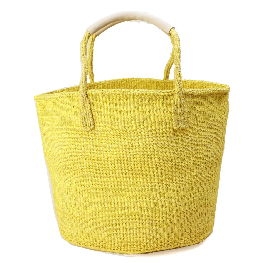 サイザルバッグ共手12インチ ハンドル革巻き生成 黄